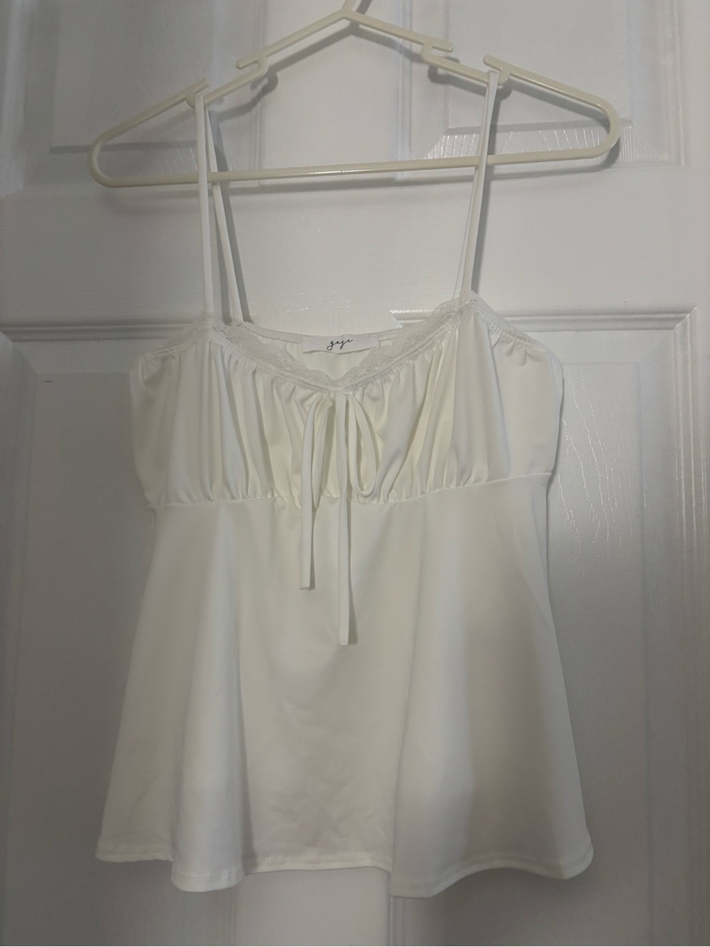 T.J.Maxx White Ruffled Bust Spaghetti Strap Cami